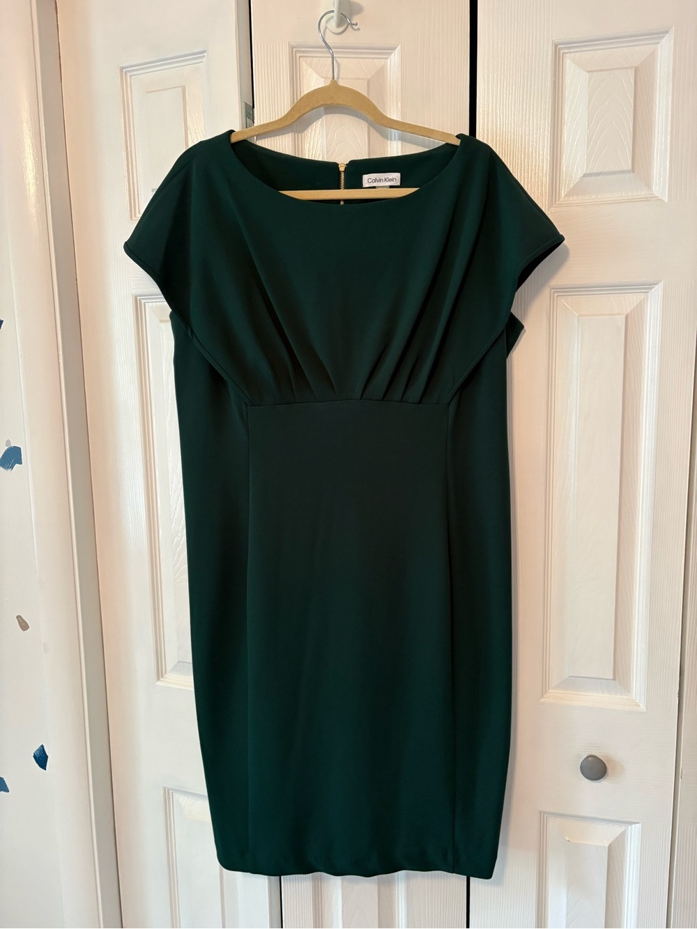 Calvin Klein Dark Green Cap-Sleeve Sheath Dress